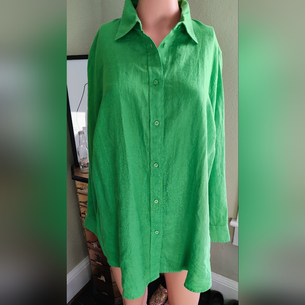 NWT Ralph Lauren Bright Green Women's Button-down Shirt, Size 1X    #102